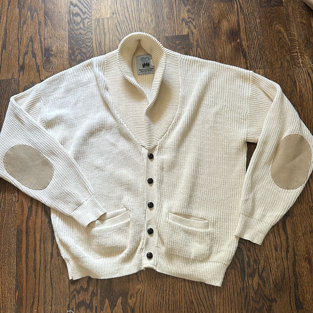 Vintage 90s Sweater American Airpower Eclectic Grandpa Cotton Cardigan Suede L